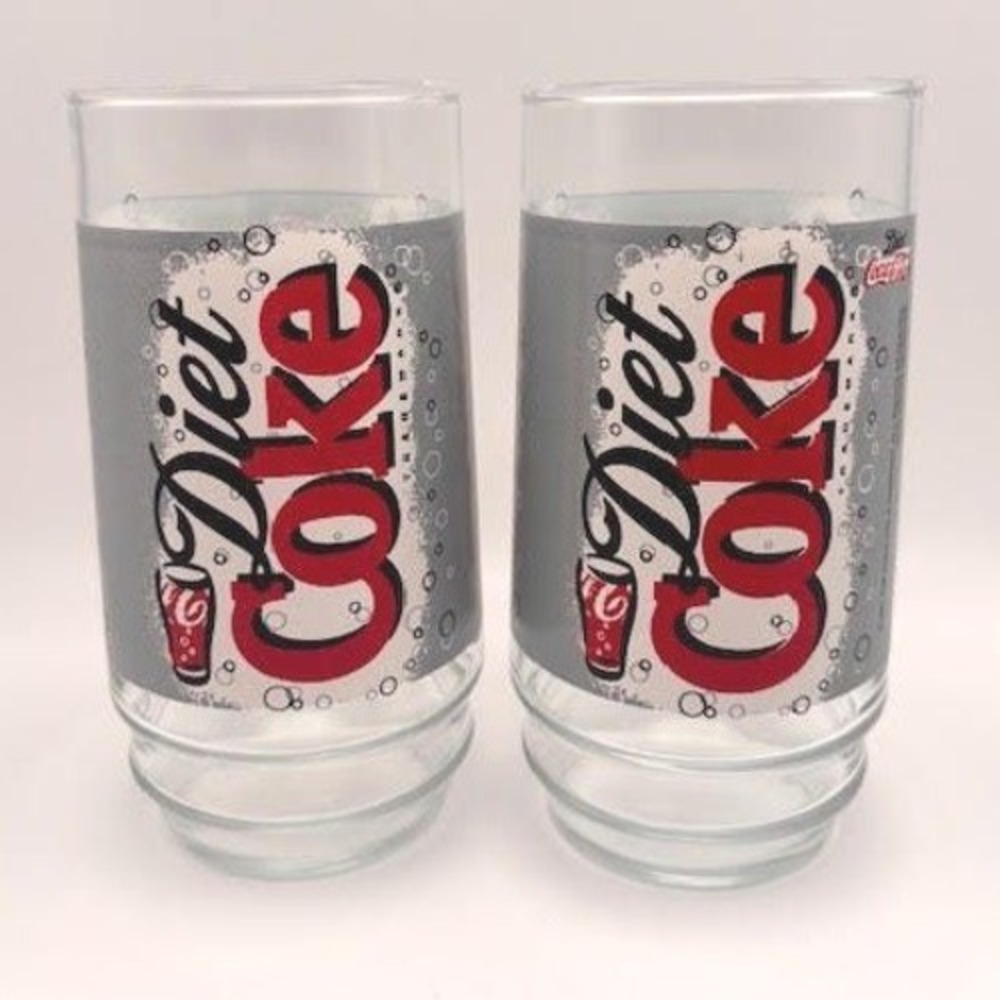 Vintage 1997 Diet Coke Glasses Set of 2 Silver Red Logo Collectible Tumblers